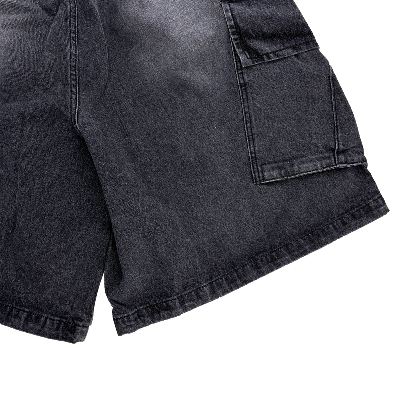oblique cargo denim bermuda pants