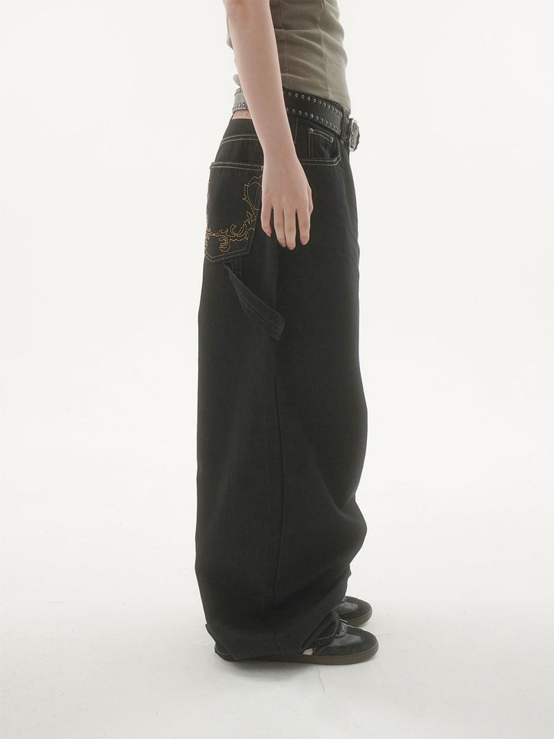 Ducks embroidery carpenter denim pants -1C
