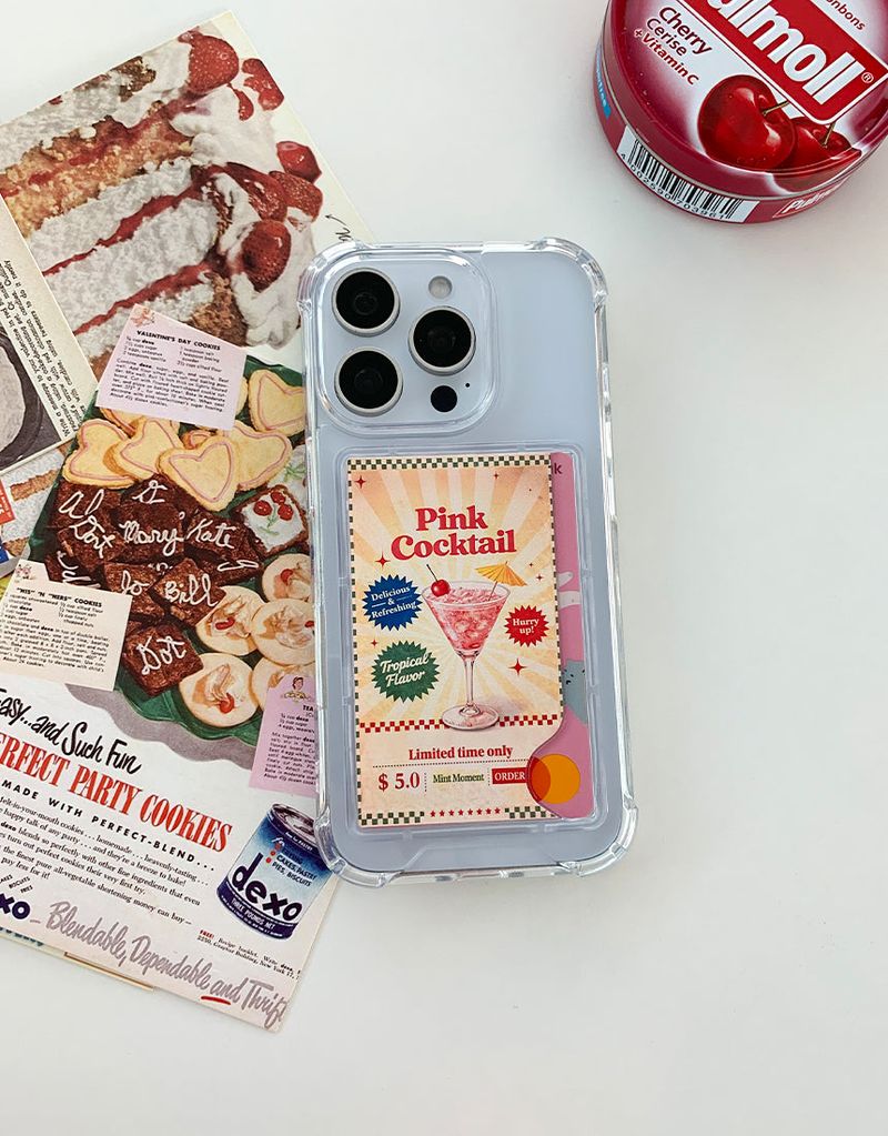 [MADE]ピンクマティーニ ジェルハード iPhone カードポケット付きケース
