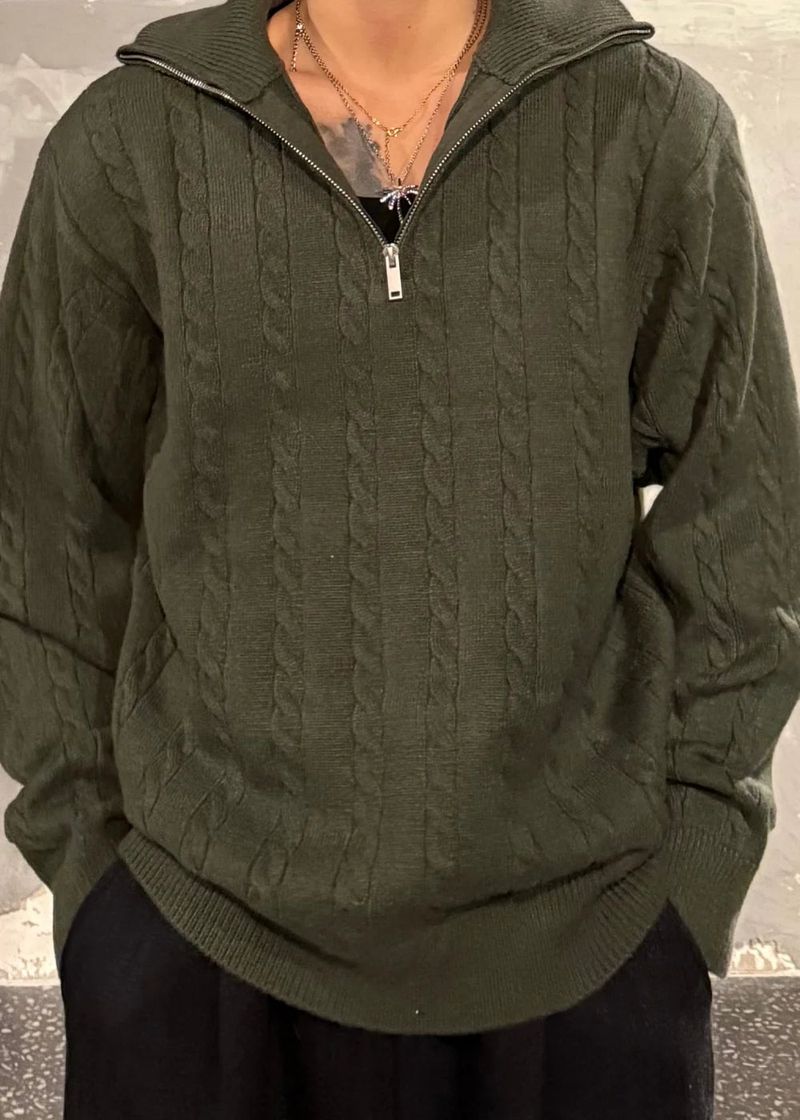 High-Neck Cable Half-Zip Up Knit 6COLOR