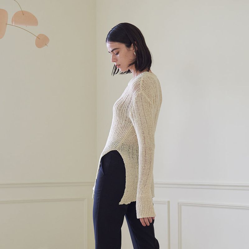 MESH SIDE SLIT KNIT TOP (IVORY)