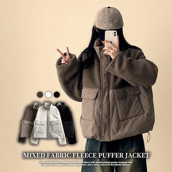 hijjoo（ハイチュー）の「ビス フリース カラーマッチングビッグポケット ハイネック パデッド ジャンパー（ジャケット/アウター）」