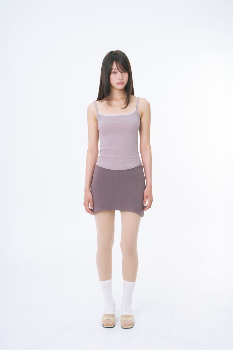 Curved  Lace Trim Mini Skirt (COCOA)