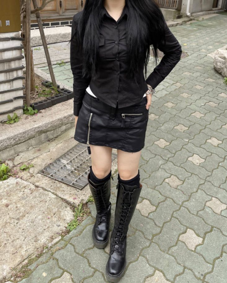 leather rock chic zipper skirt