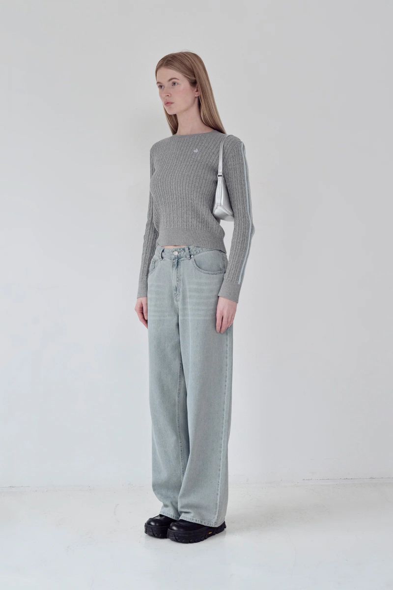 KIRSH PLAIN LINE POINT CABLE KNIT - GRAY 
