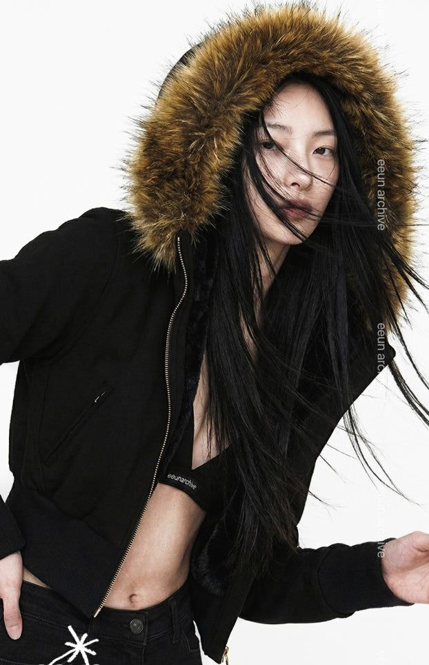 25FW★ [ EEUN MADE ] Tree Hotfix Double Fur Hood Zip-Up