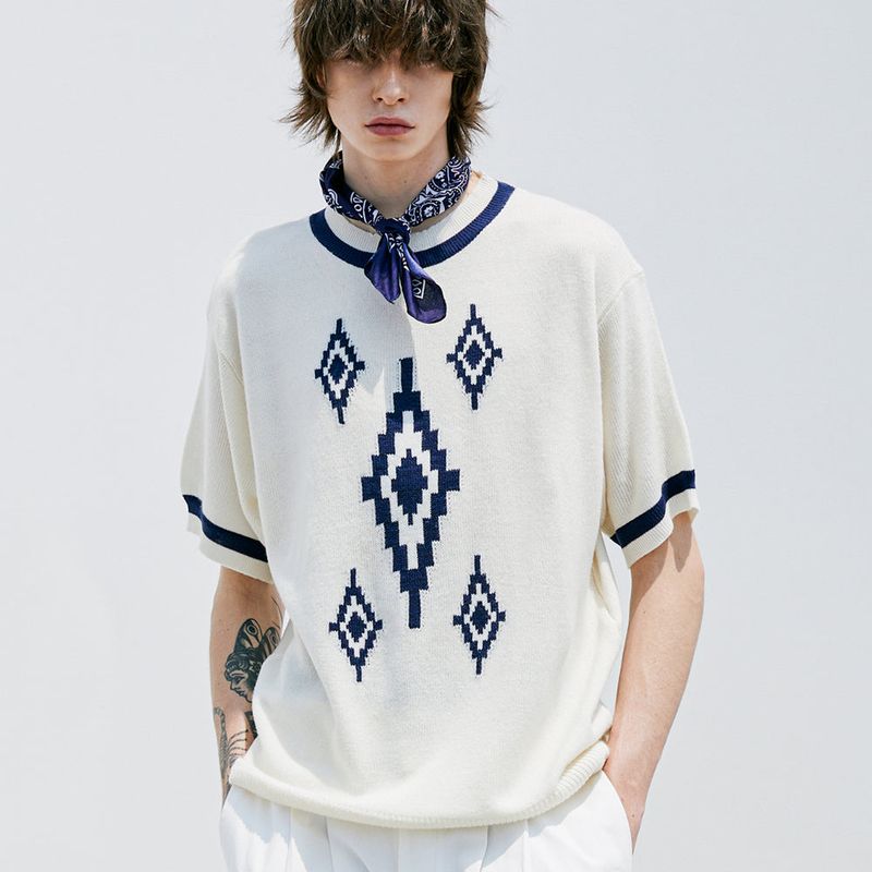NAVAJO PATTERN RINGER HALF KNIT CREAM