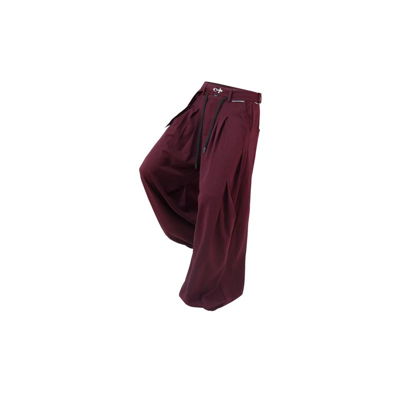 RELABEL('LABEL) Acetic acid wool pants with complimentary elastic waistband, pleated knife-edge silhouette, loose and casual fit