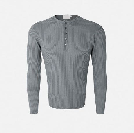 Kanden Ribbed Henley Neck Slim Long Sleeve T-shirt