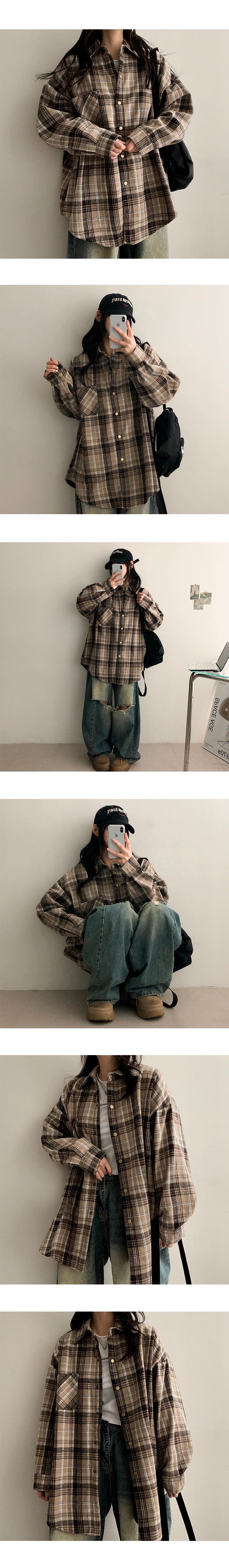Div wool fur lining vintage check shirt jacket