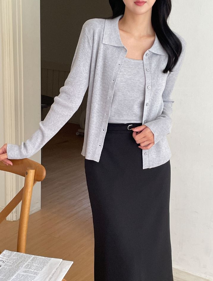 Nels Sleeveless Collar Knit Cardigan Set