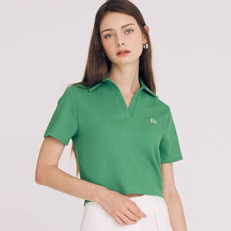 FREIHEIT(フライハイト)の「VNECK OPEN COLLAR TOP(GREEN)(Tops)」