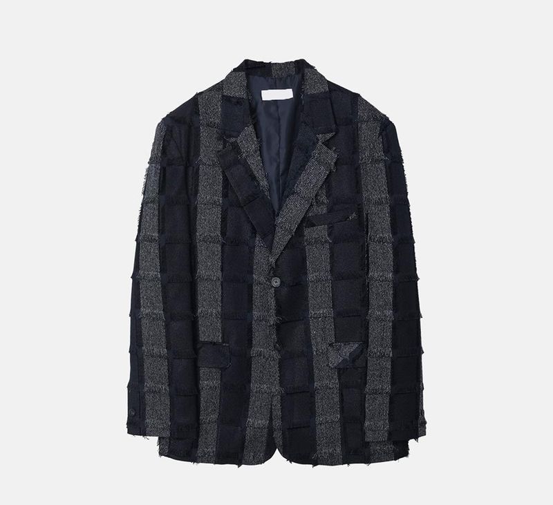 Pleddy Fringe Check Blazer (2color)