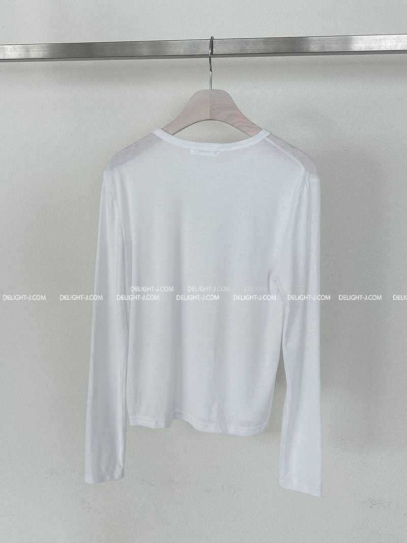 Fluffy and basic plain long-sleeved T-shirt