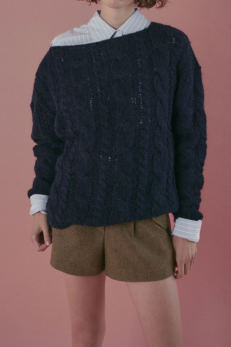 シナモンケーブルニット_ネイビー