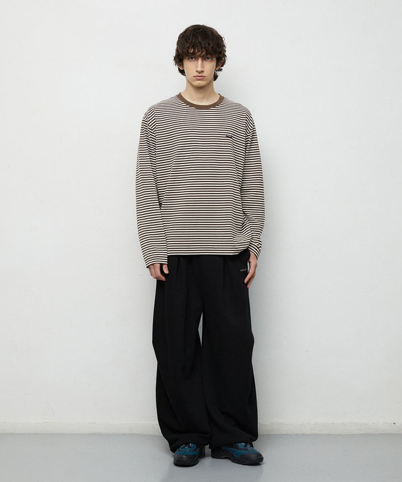 STRIPE BASIC LOGO LONG SLEEVE_BROWN