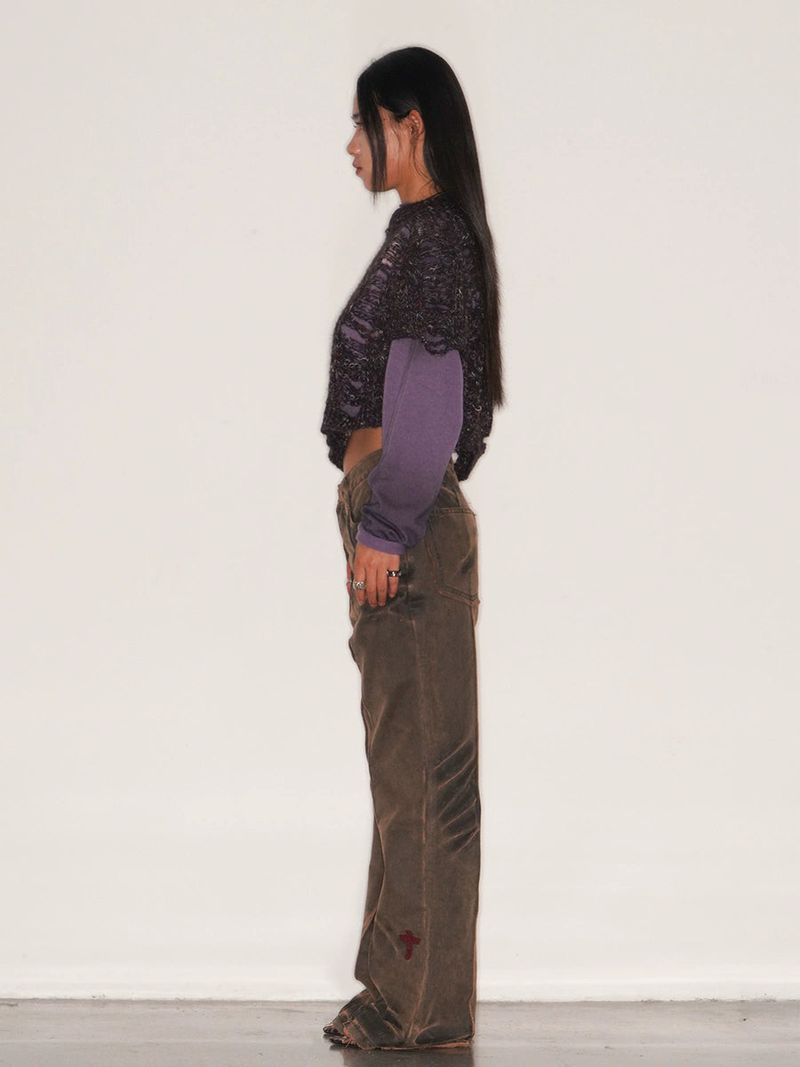 TIE SPRAYED BOOT CUT SUEDE PANTS
