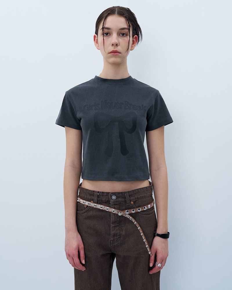 NEVER BREAK CROP TSHIRT-CHARCOAL