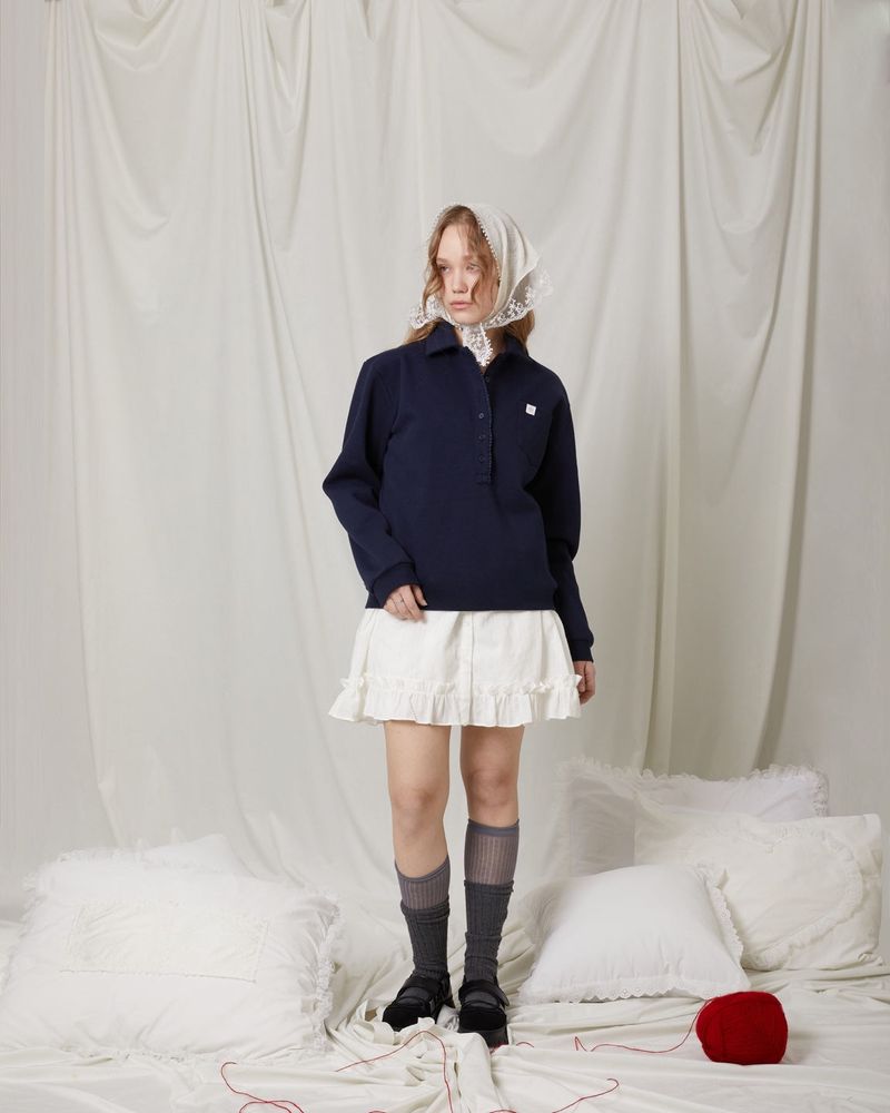 Frill 8 button pk shirt / navy
