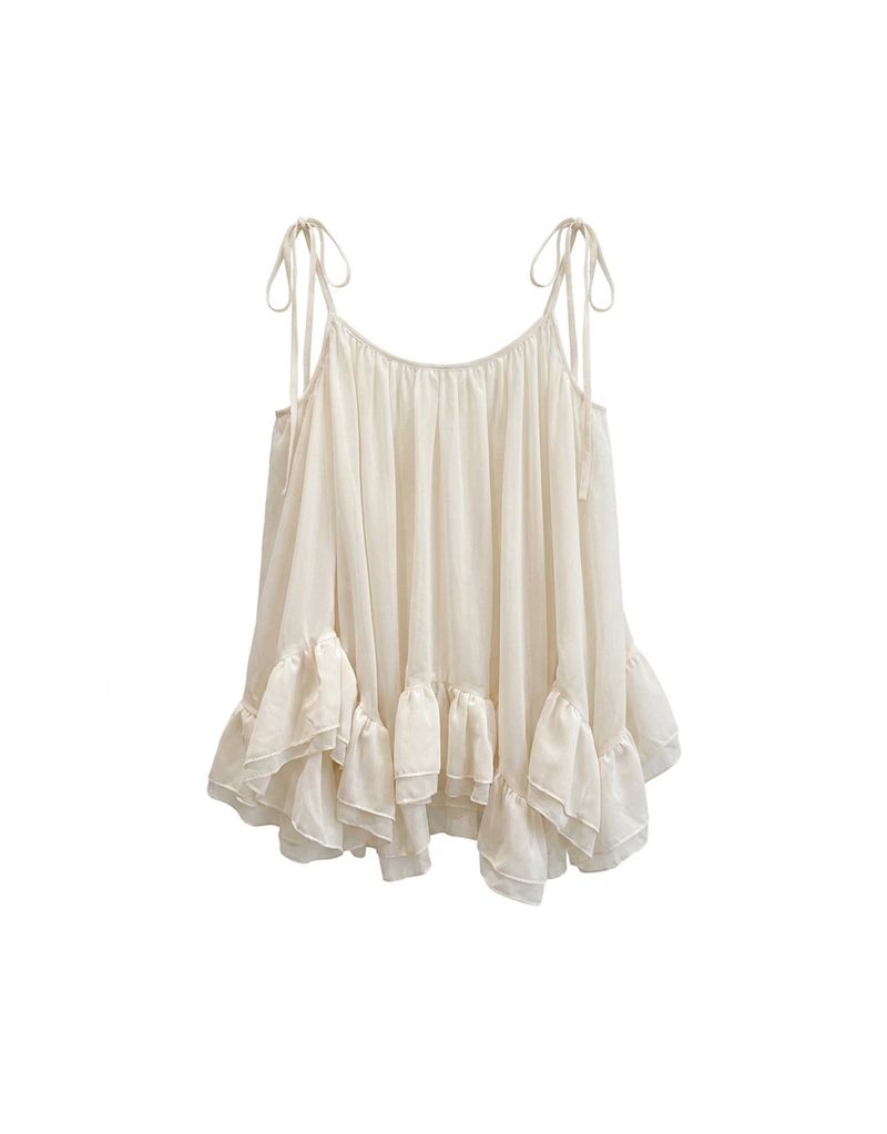 Hazel Sheer Ribbon Strap Frill Sleeveless Ivory