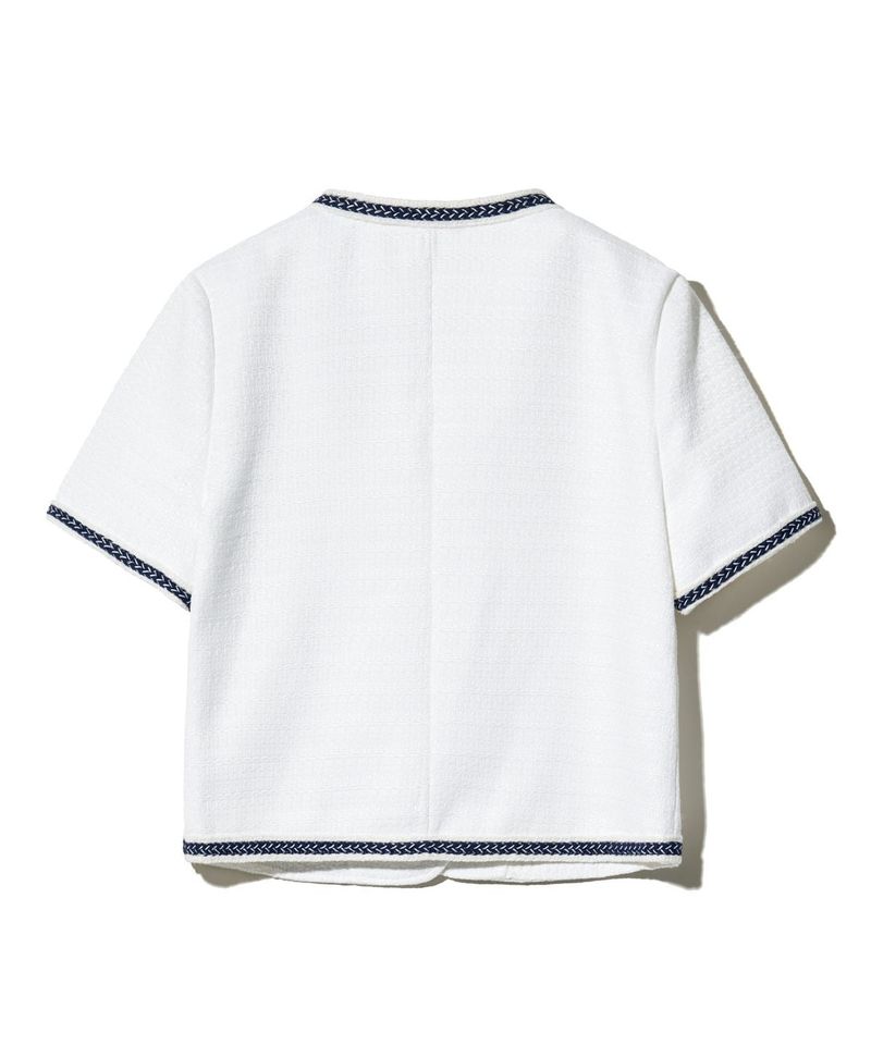 85-VIVAJ052 Color Point Crop Tweed Half Jacket White