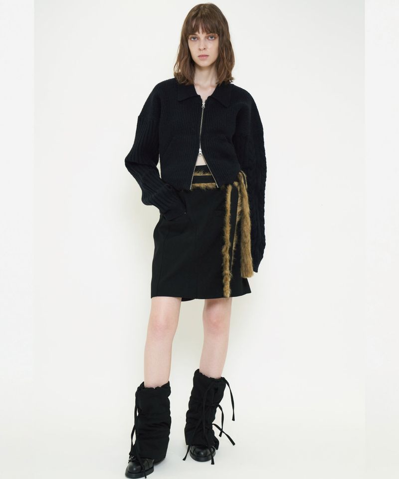  FUR BELT MIDI SKIRT