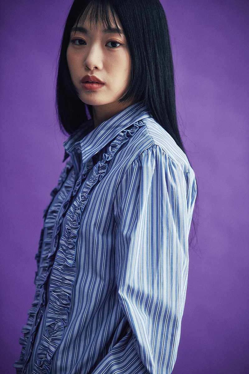 Stripe Frill Blouse (blue)