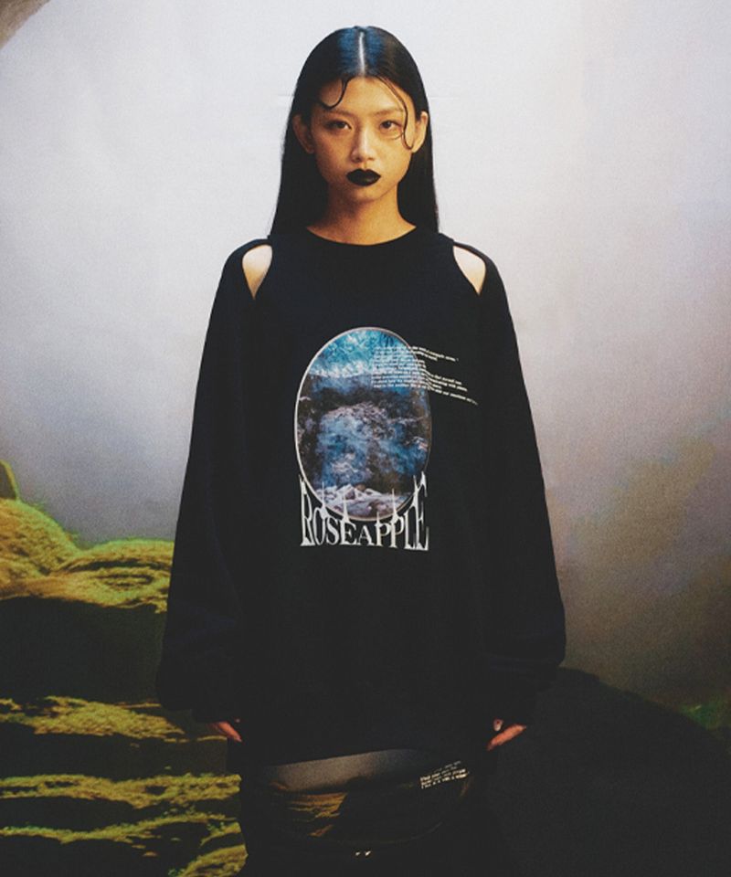 Roseapple（ローズアップル）の「221-CUT-OUT GRAPHIC SWEATSHIRTS(NONE-FLEECE)（Tops）」