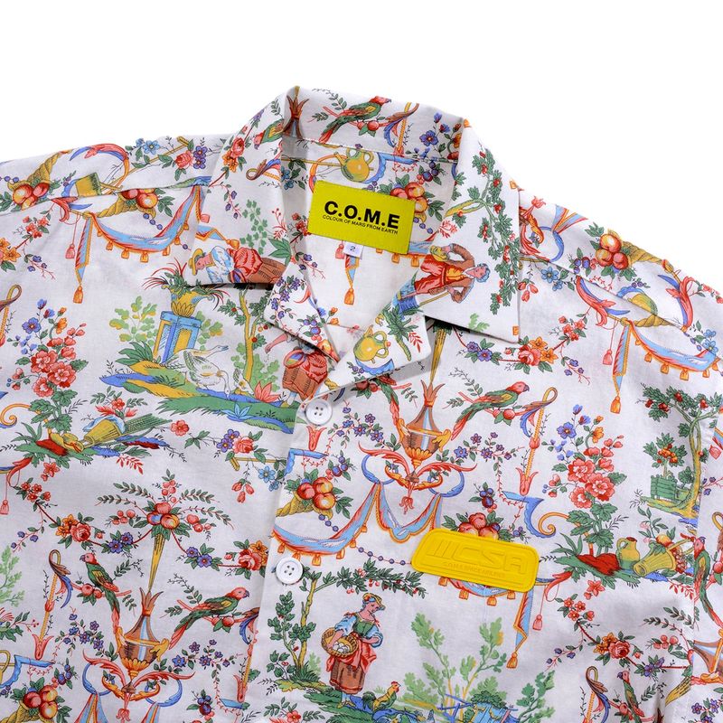 [UNISEX] Printed Linen-Blend Short-Sleeved Jacket (Multicolor)