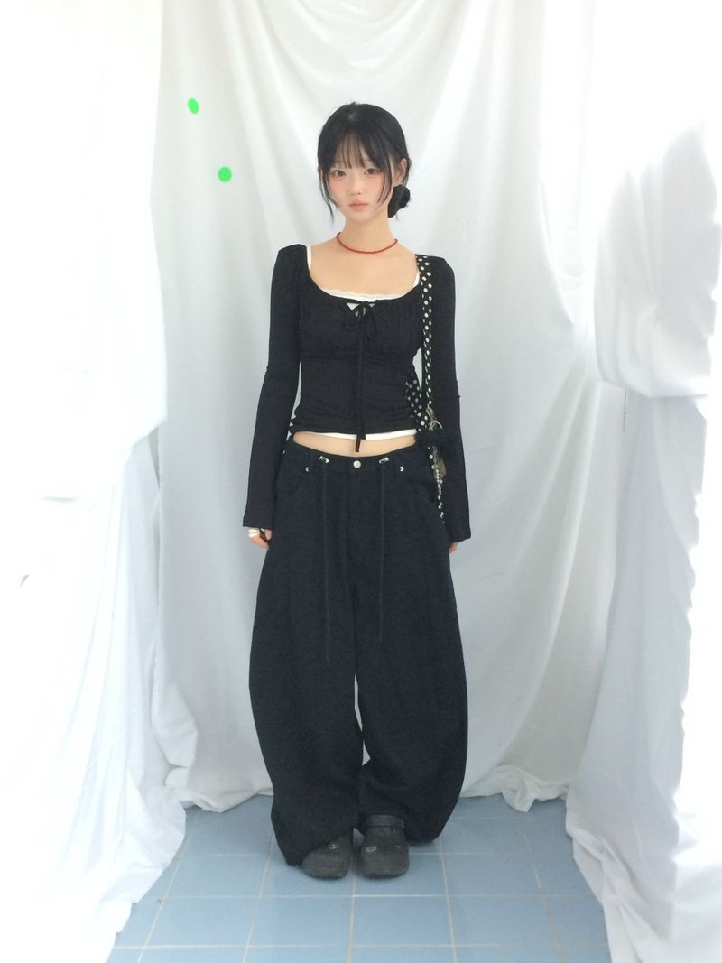 Slim Fit Ribbon Shirring Top