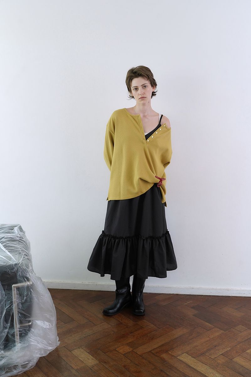 Waffle button t-shirt_mustard