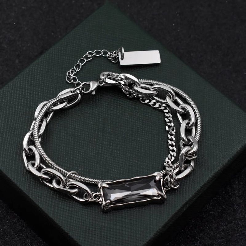 Ford Silver Black Stone Chain Bracelet