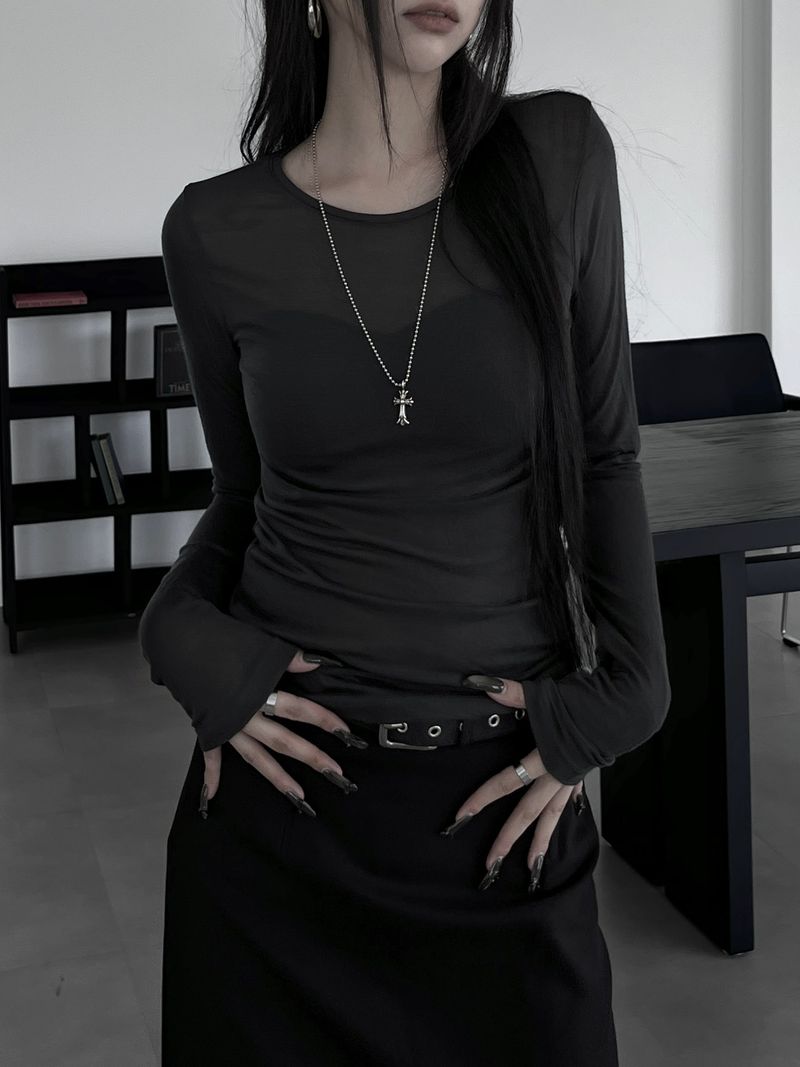 layered see-through long sleeve T (4color)