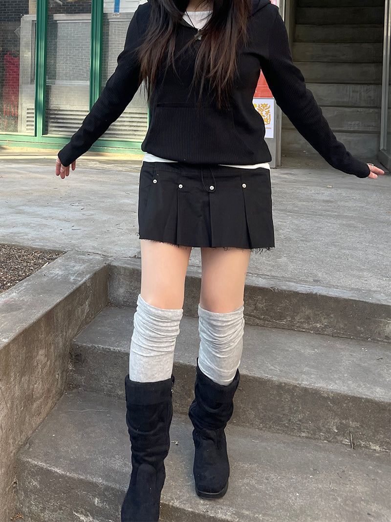 Chunky Damage Button Skirt Pants