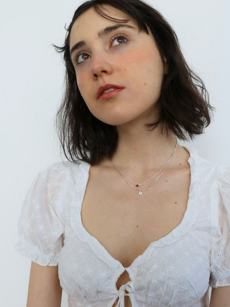 Initial stone necklace / silver