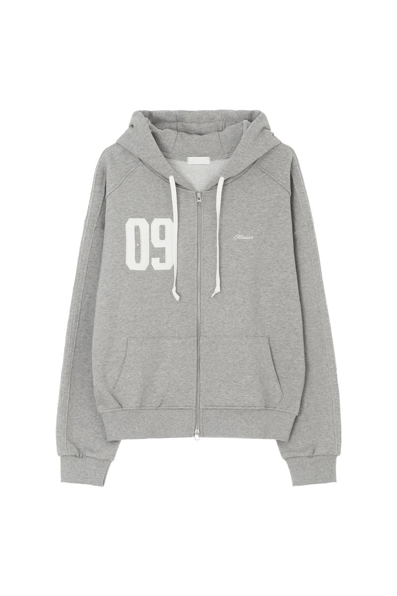 09 Numbering hooded zip-up, Gray
