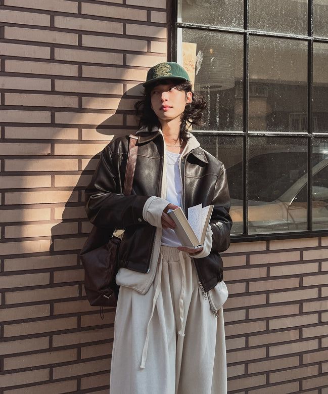 Pond cut washing two-way leather jacket
