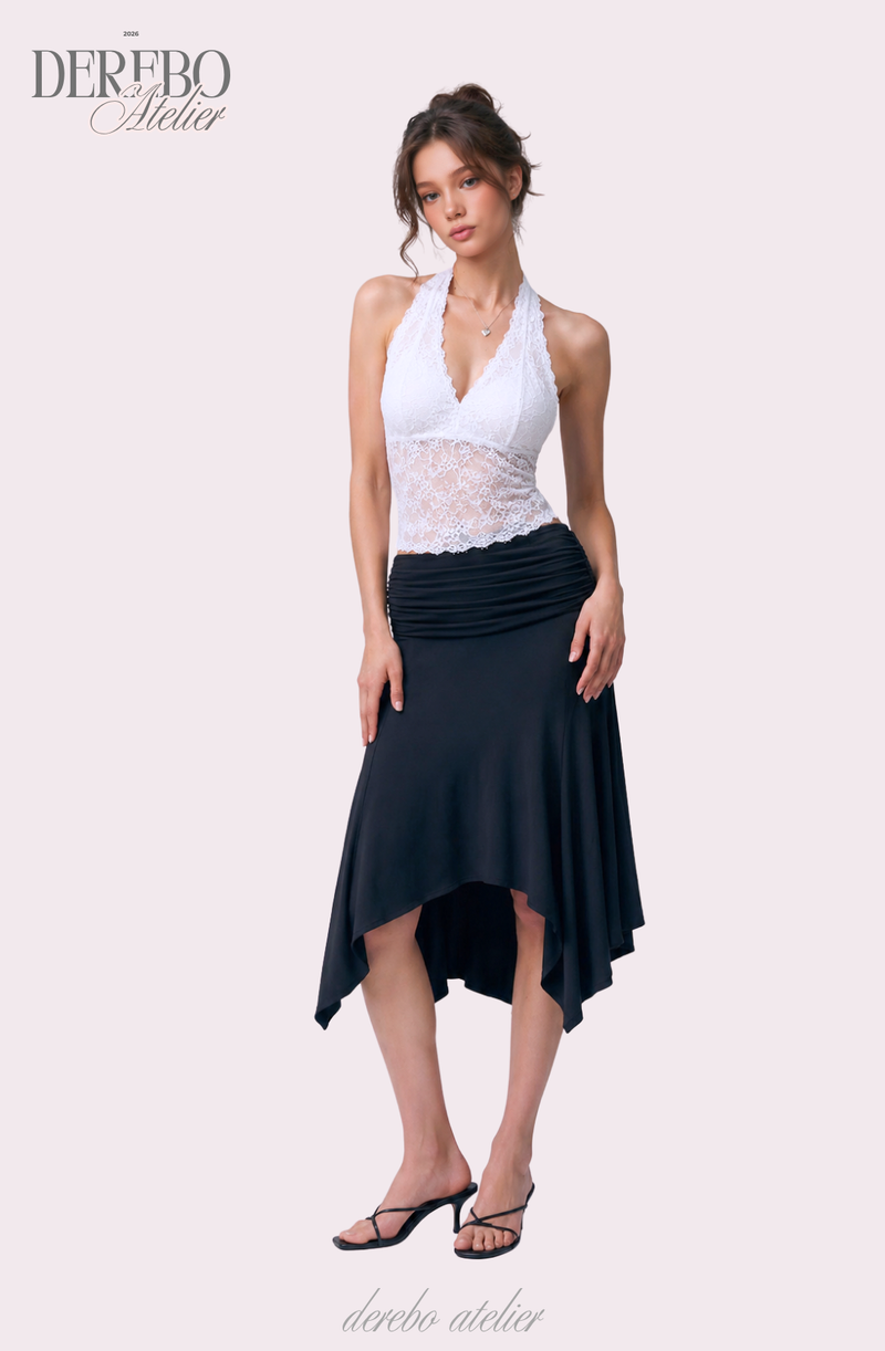 mood fit unbalanced midi long skirt