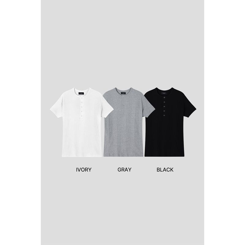 High ribbed henry neck half sleeves(Ivory)