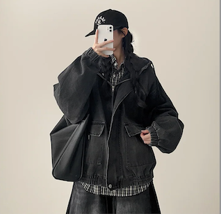 Delt Boxy Fit Two-Way Denim Hooded Jumper
