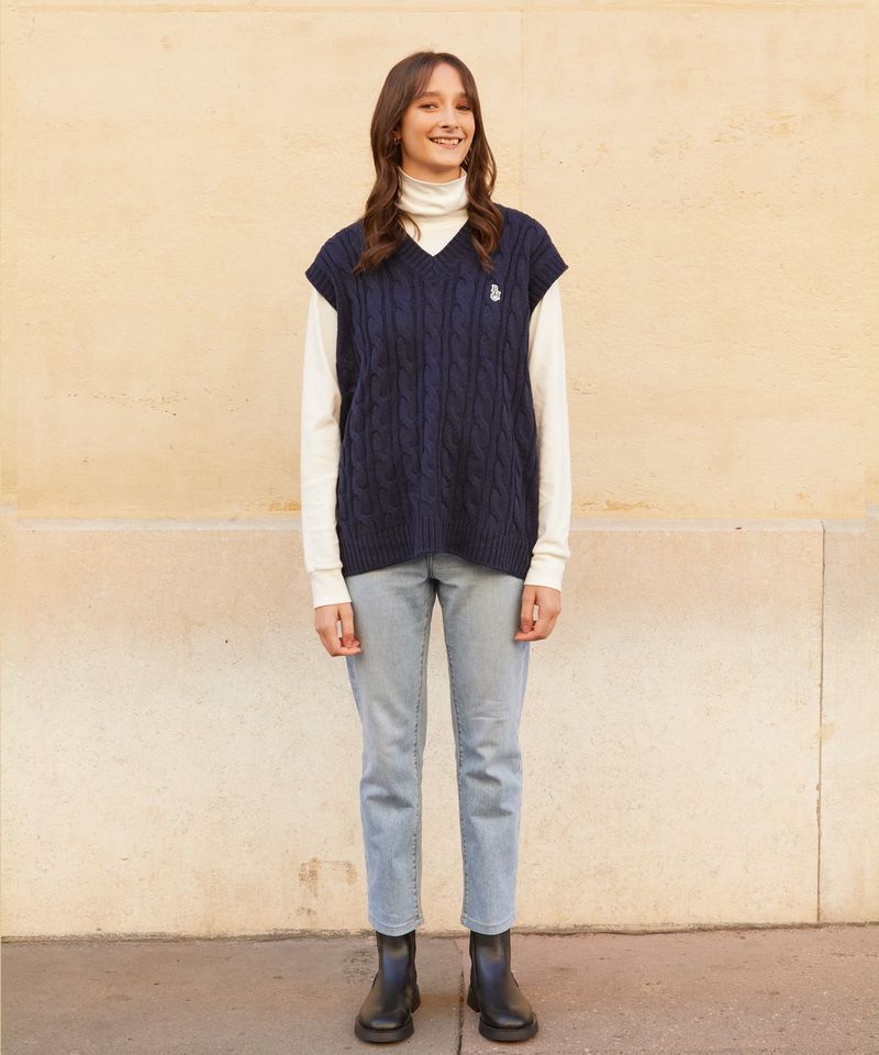 RCH mark oversize knit vest navy