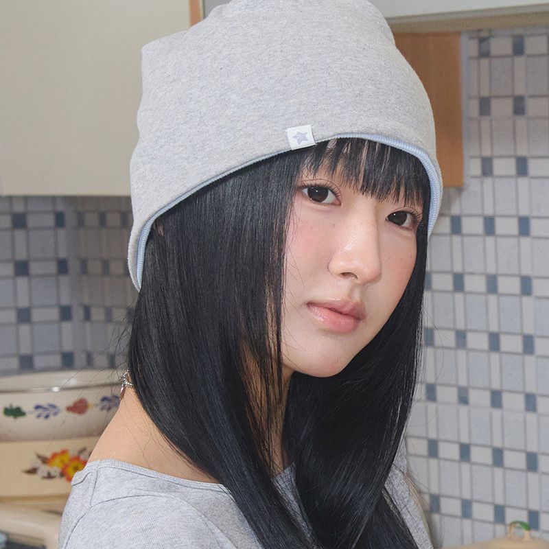 コージーストライプリバーシブルビーニー スカイブルー