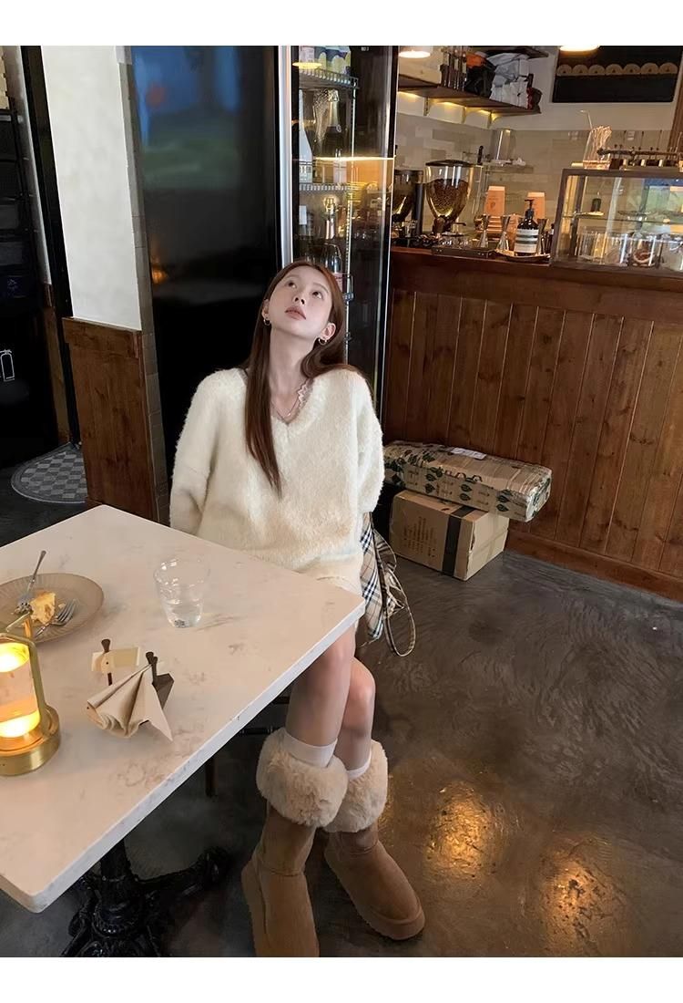 Cloud V-neck Knit Skirt Two-piece