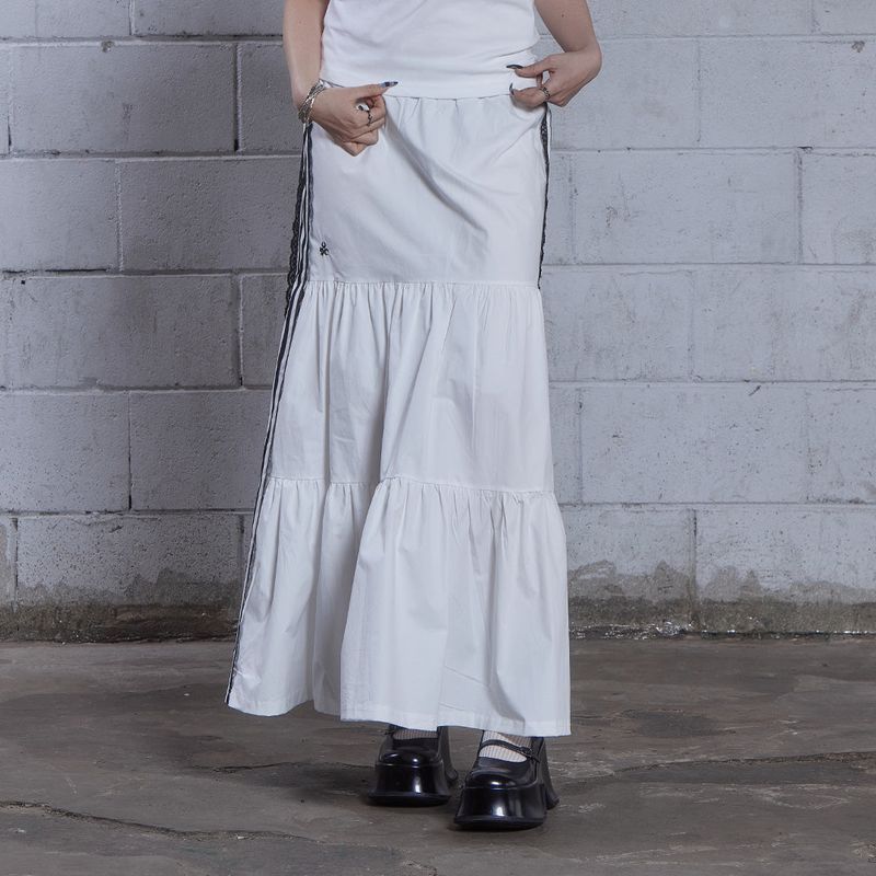 DAUSPICE(DUC)（ダウスピス）の「(DUC) Sideline Tiered Long Skirt White（Skirts）」