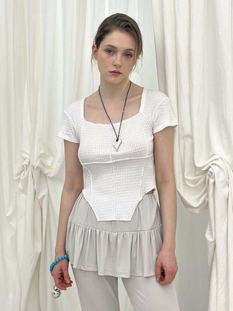 BAGEL SQUARE NECK T-SHIRT / WHITE