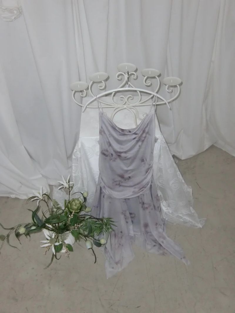 Grayish Lavender Flower Unbal Dress