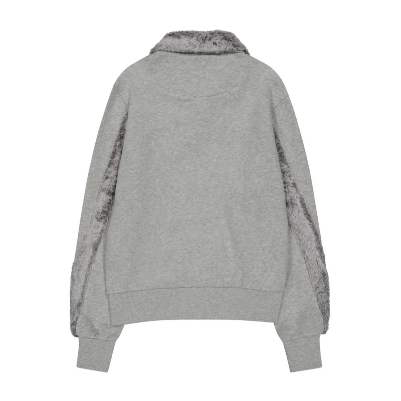 Fur Trim Jersey Zip-up / Grey