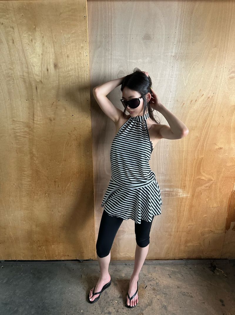 sheer stripe halter top