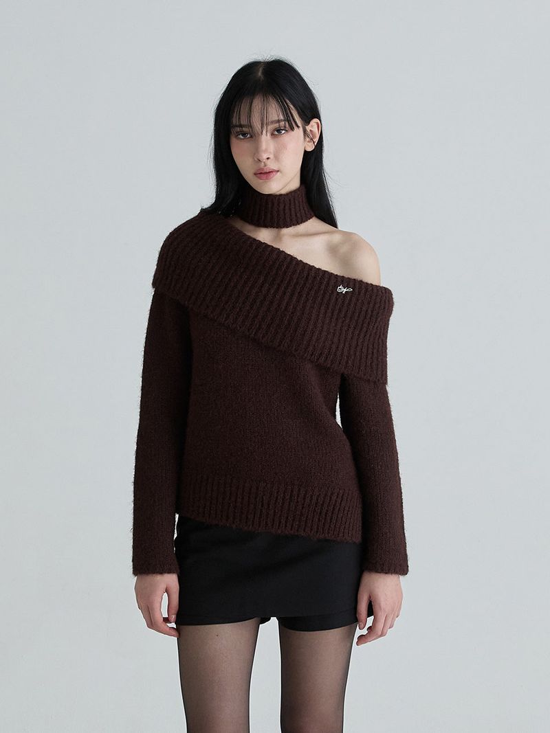 Muffler symbol knit set (Brown)