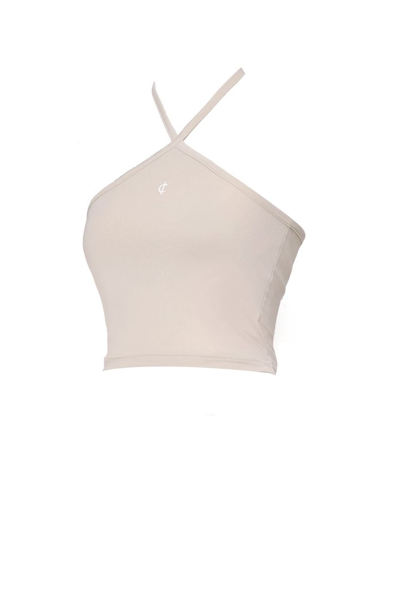 2-way halter span crop sleeveless top (beige)